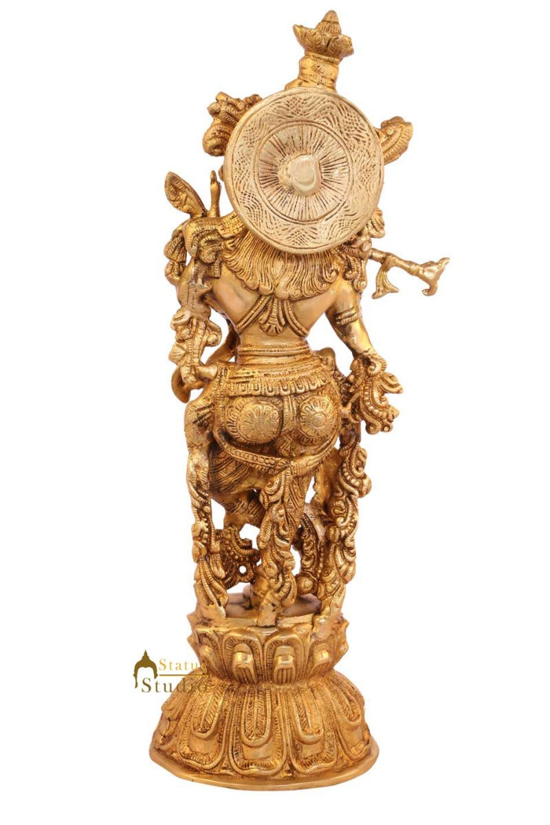 Brass hindu god statue lord Krishna religious pooja décor idol figure 16"
