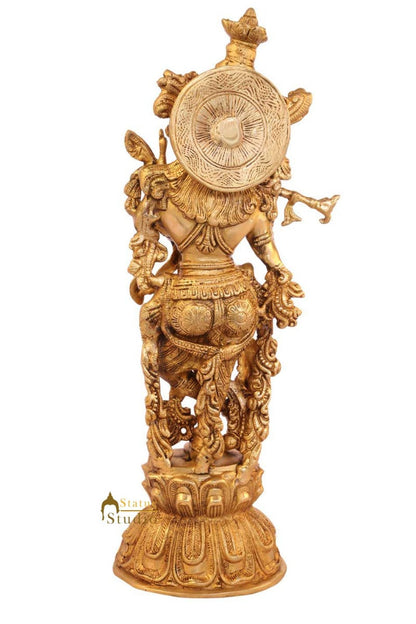 Brass hindu god statue lord Krishna religious pooja décor idol figure 16" by vendor-unknown - Hindu Gods (View 4)