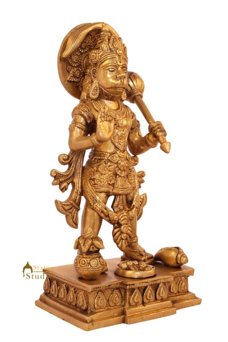 Brass Standing Hanuman Statue For Home Decor Showpiece 11"