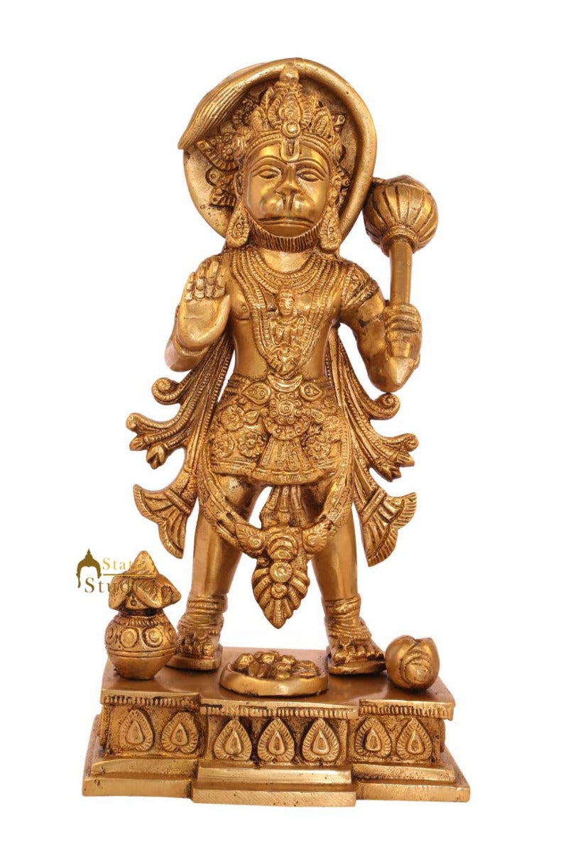 Brass Standing Hanuman Statue For Home Decor Showpiece 11"