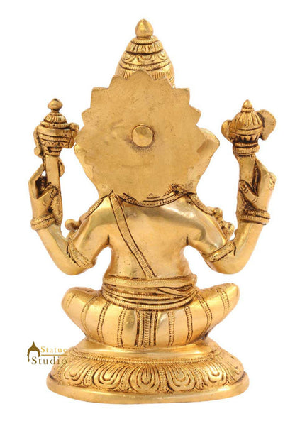Brass hindu gods lord ganesha sitting indian handicratfs scupture idol figure 7" by vendor-unknown - Hindu Gods (View 5)
