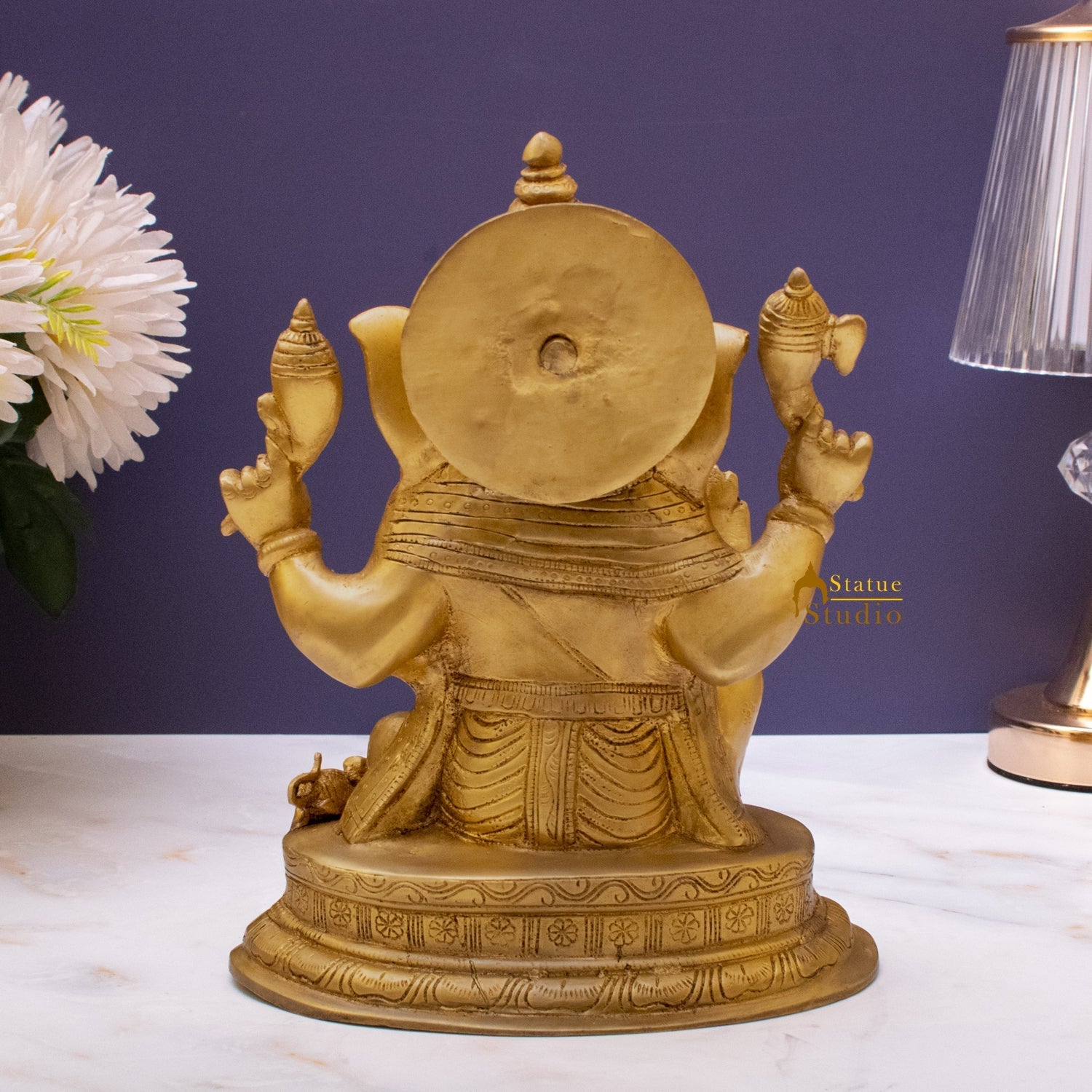 Brass Ganesha Statue Sitting On Base For Home Decor Showpiece 10" - Image 6