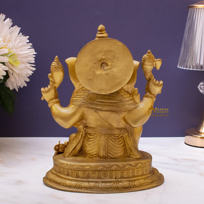 Brass Ganesha Statue Sitting On Base For Home Decor Showpiece 10" by vendor-unknown - Hindu Gods (View 6)
