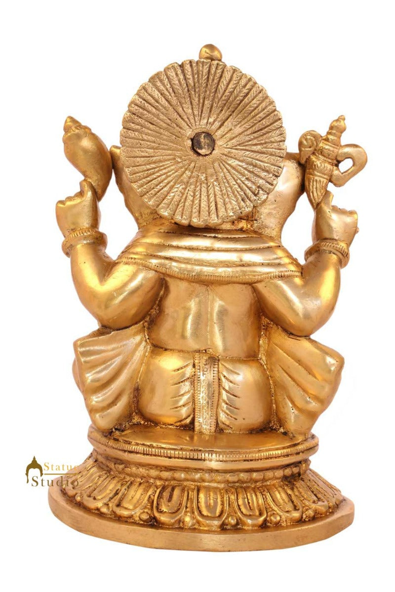 Antique brass hindu gods elephant lord ganesha statue sitting on base 8" - Image 4