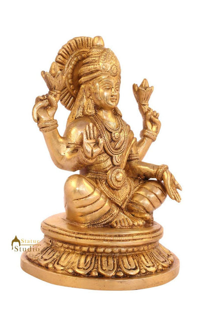 Brass hindu goddess of wealth sitting on base religious room décor 8" by vendor-unknown - Hindu Gods (View 3)