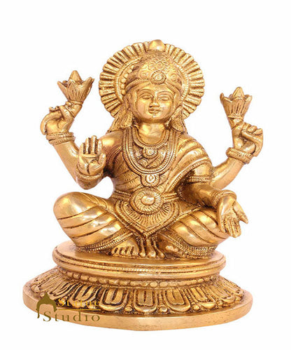 Brass hindu goddess of wealth sitting on base religious room décor 8" by vendor-unknown - Hindu Gods