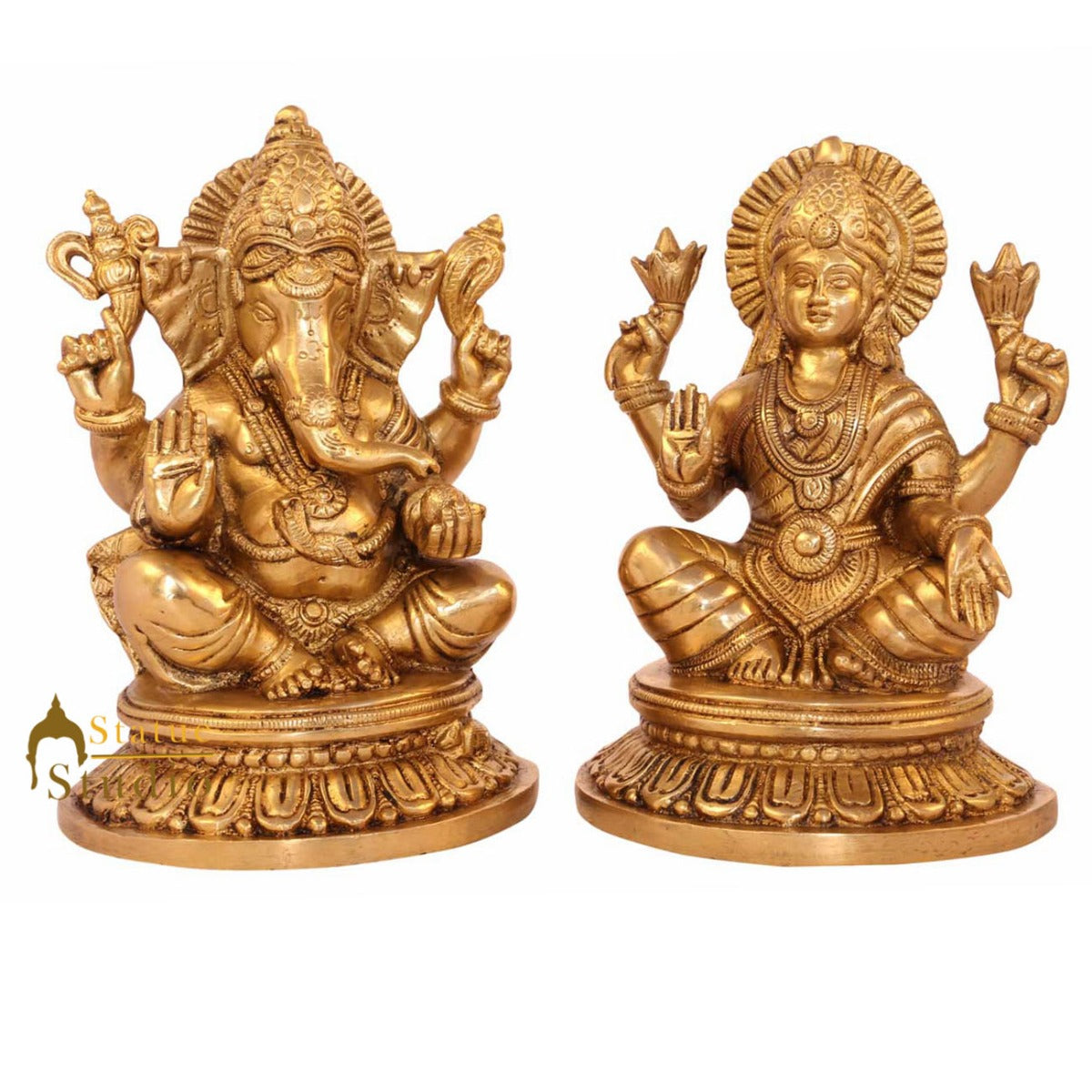 Brass ganesha laxmi pair statue india hindu gods hand carved hand made idol 8" - Image 3
