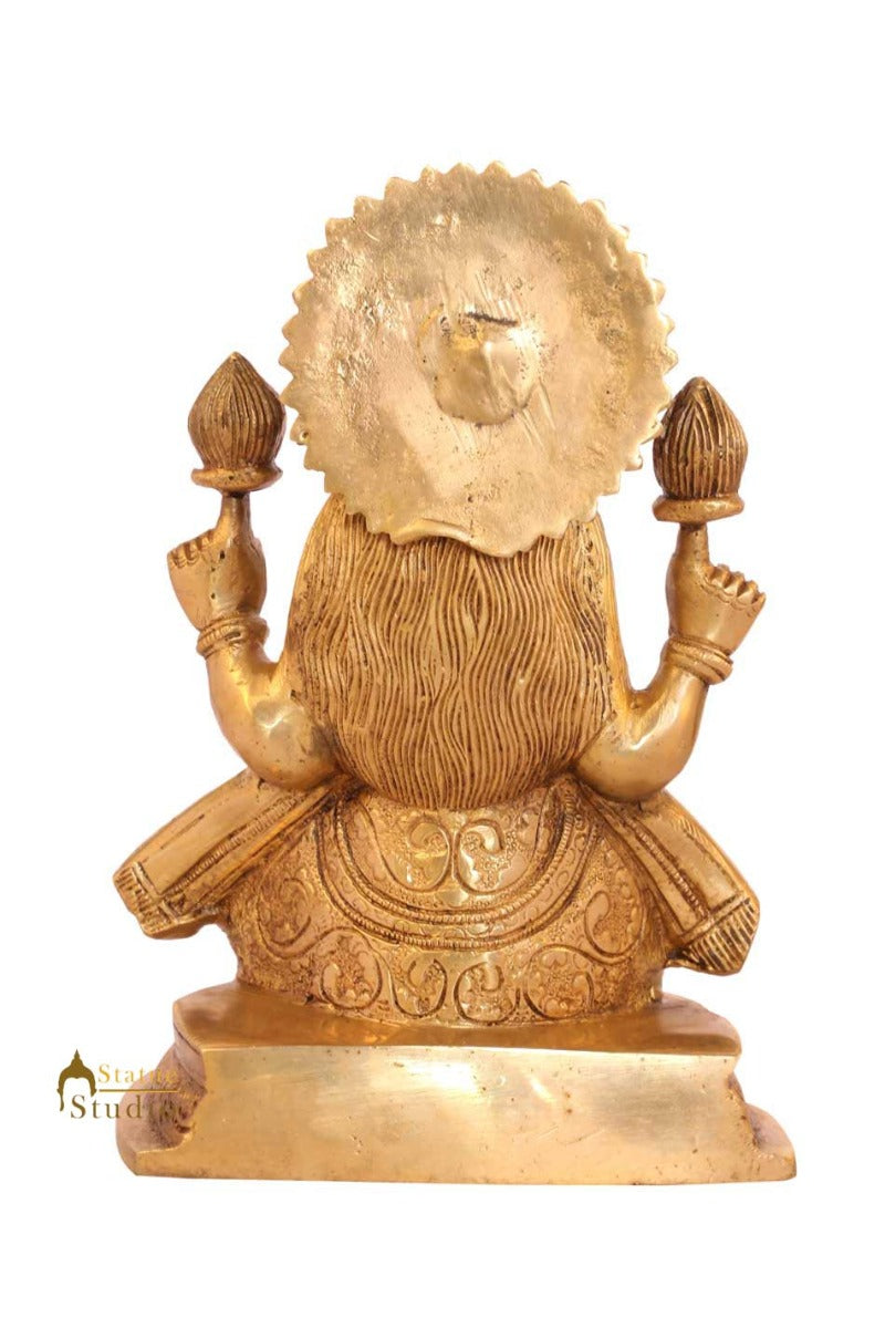 Brass goddess of wealth hinduism indian hand crafted idol figure 8"