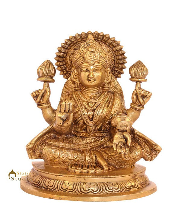 Brass goddess of wealth hinduism indian hand crafted idol figure 8"