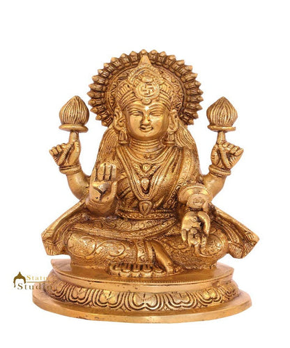 Brass goddess of wealth hinduism indian hand crafted idol figure 8" by vendor-unknown - Hindu Gods