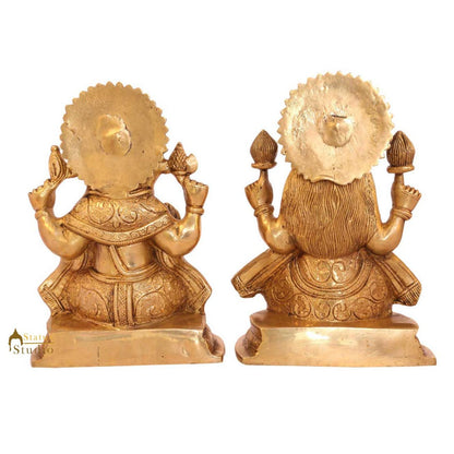 Brass ganesha laxmi pair statue india hindu gods hand carved hand made figure 8" by vendor-unknown - Hindu Gods (View 3)