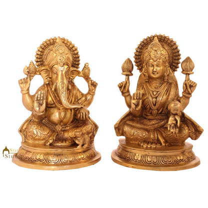 Brass ganesha laxmi pair statue india hindu gods hand carved hand made figure 8" by vendor-unknown - Hindu Gods (View 2)