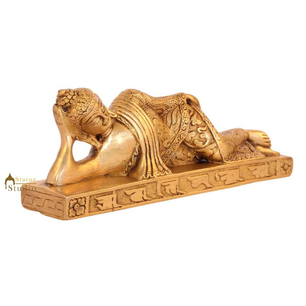 Brass Bronze reclining buddha home living décor statue chinese buddhism 3" - Image 3