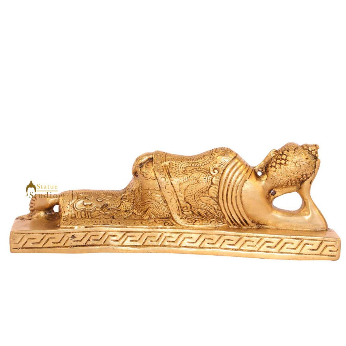 Brass Bronze reclining buddha home living décor statue chinese buddhism 3" - Image 4