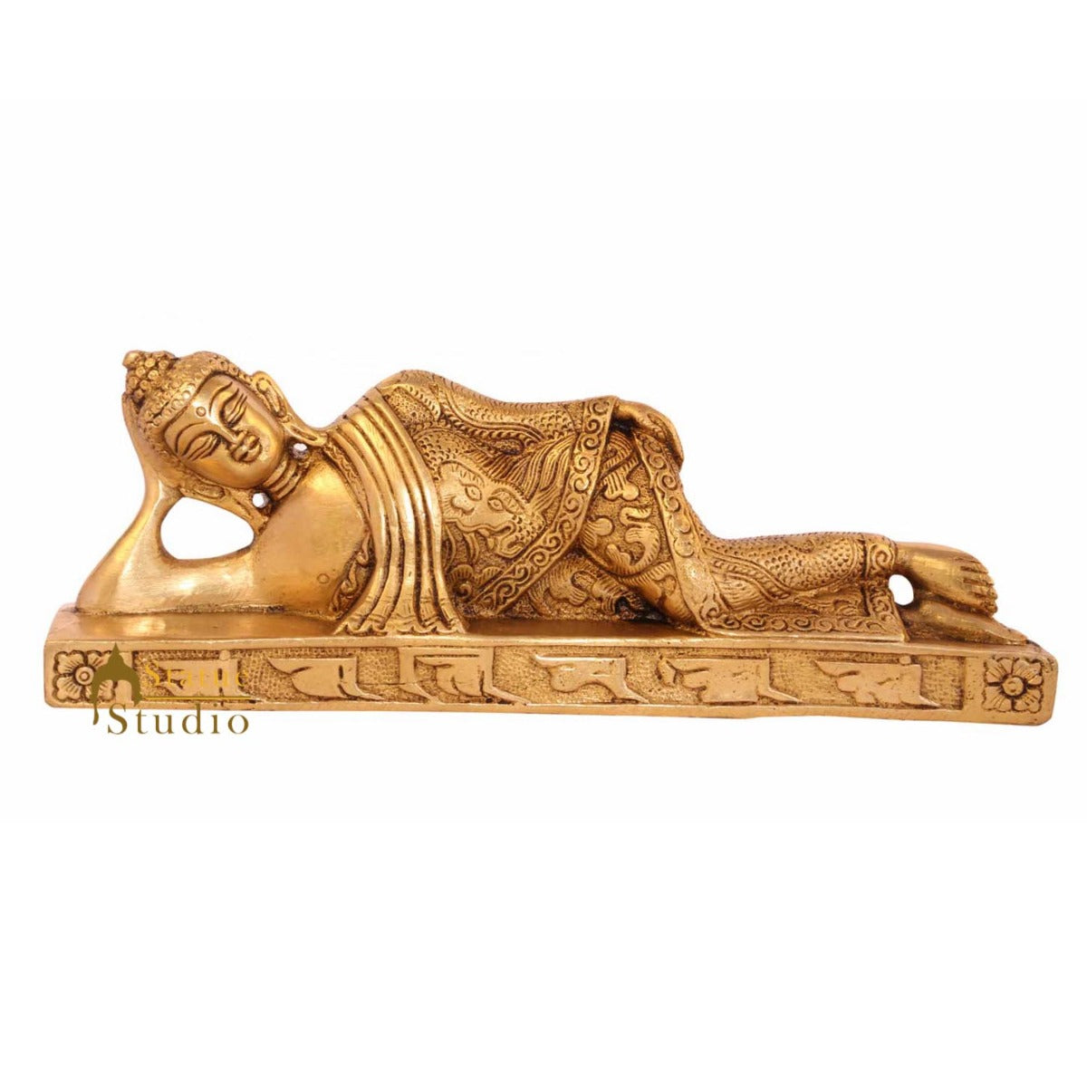 Brass Bronze reclining buddha home living décor statue chinese buddhism 3" - Image 2