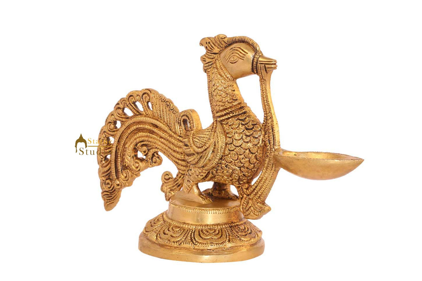 Bird brass antique diya oil lamp stand spiritual décor temple 6"