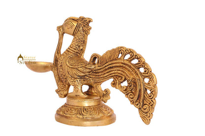 Bird brass antique diya oil lamp stand spiritual décor temple 6" by vendor-unknown - Spiritual (View 4)