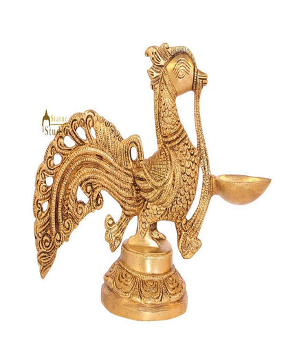 Bird brass antique diya oil lamp stand spiritual décor temple 6" by vendor-unknown - Spiritual
