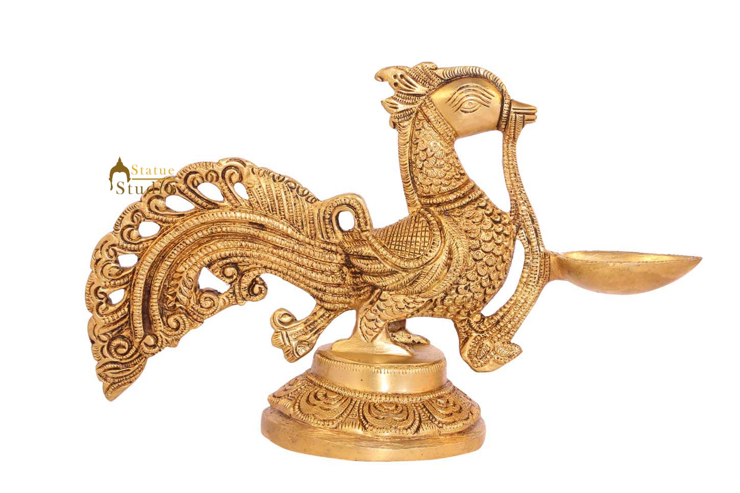 Bird brass antique diya oil lamp stand spiritual décor temple 6" - Image 2