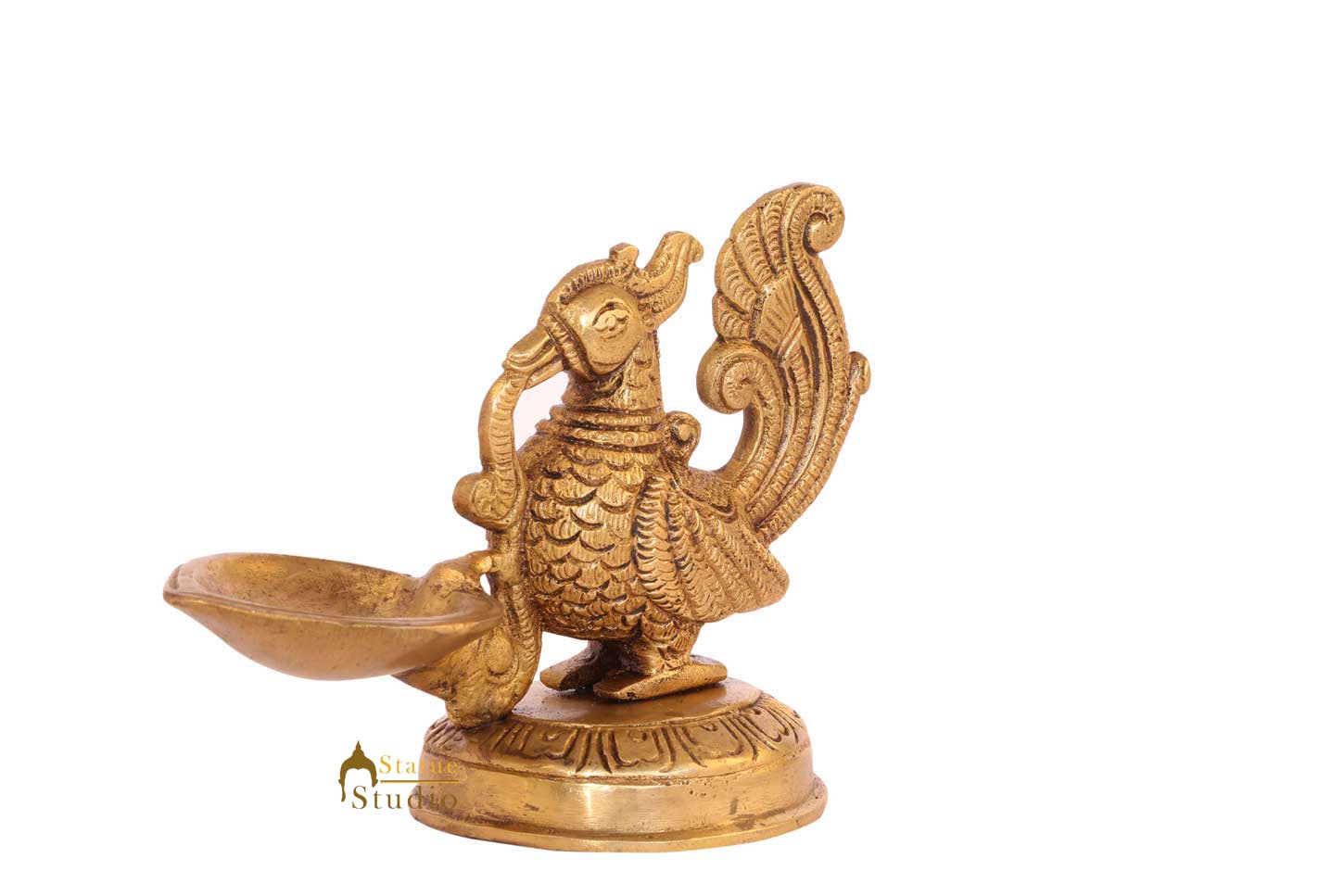 Bird brass antique small diya oil lamp stand spiritual décor temple 6" - Image 3