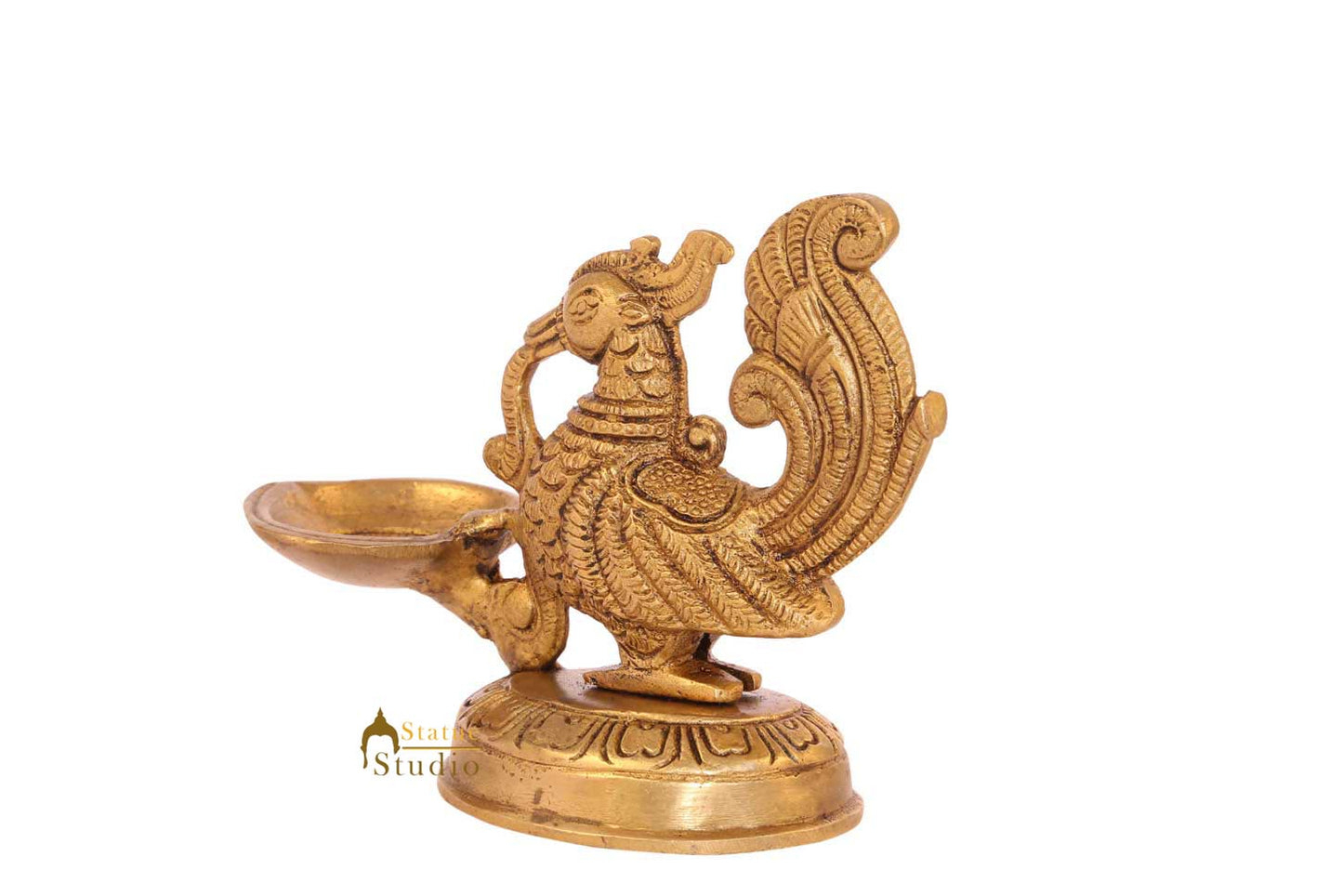 Bird brass antique small diya oil lamp stand spiritual décor temple 6"