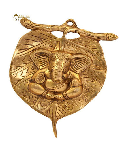 Brass hindu god ganesha on branch wall décor removable 6" by vendor-unknown - Hindu Gods