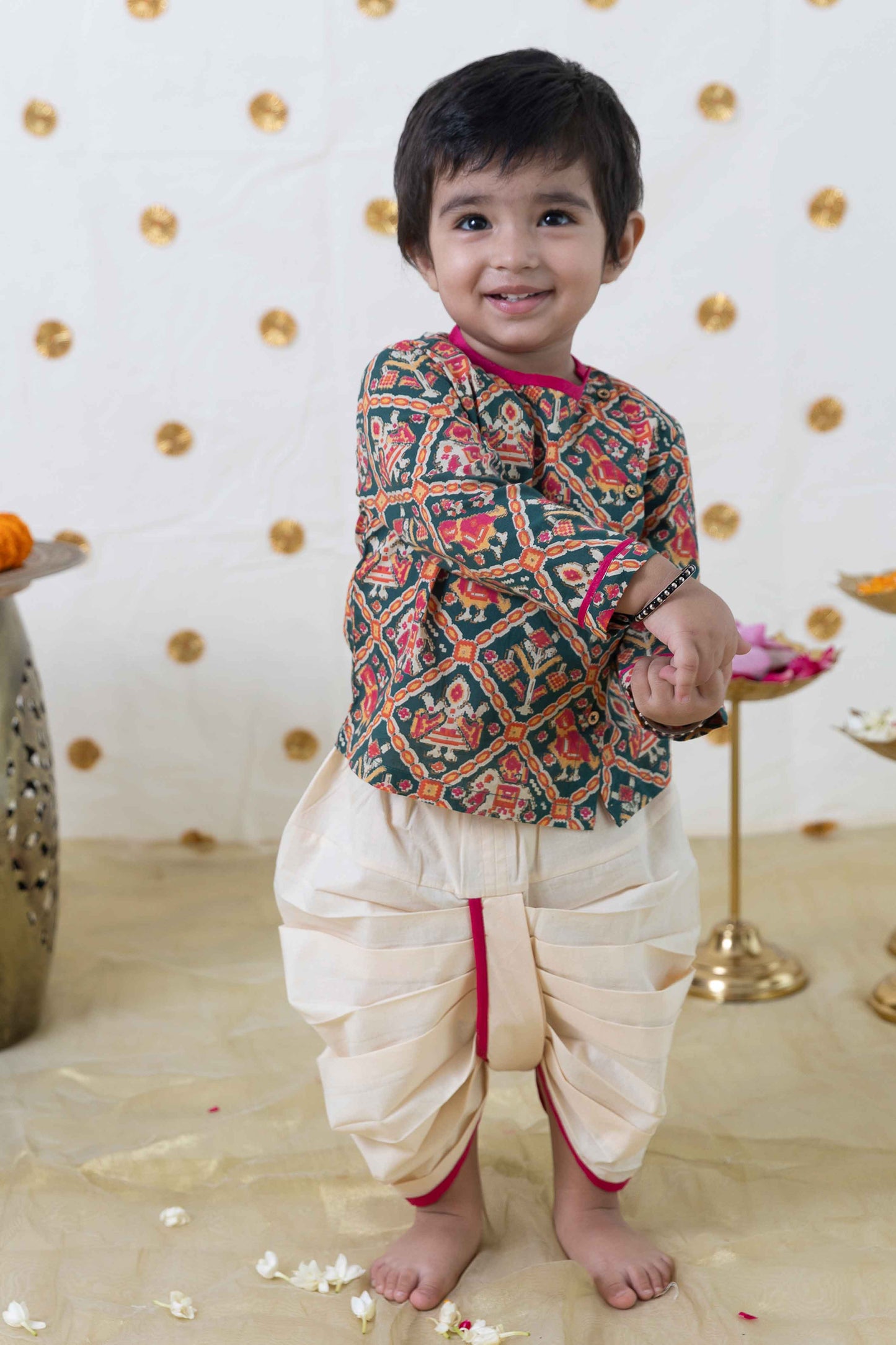 Baby Boy Patola Print Cotton Dhoti Kurta Set Green – Sama Homes