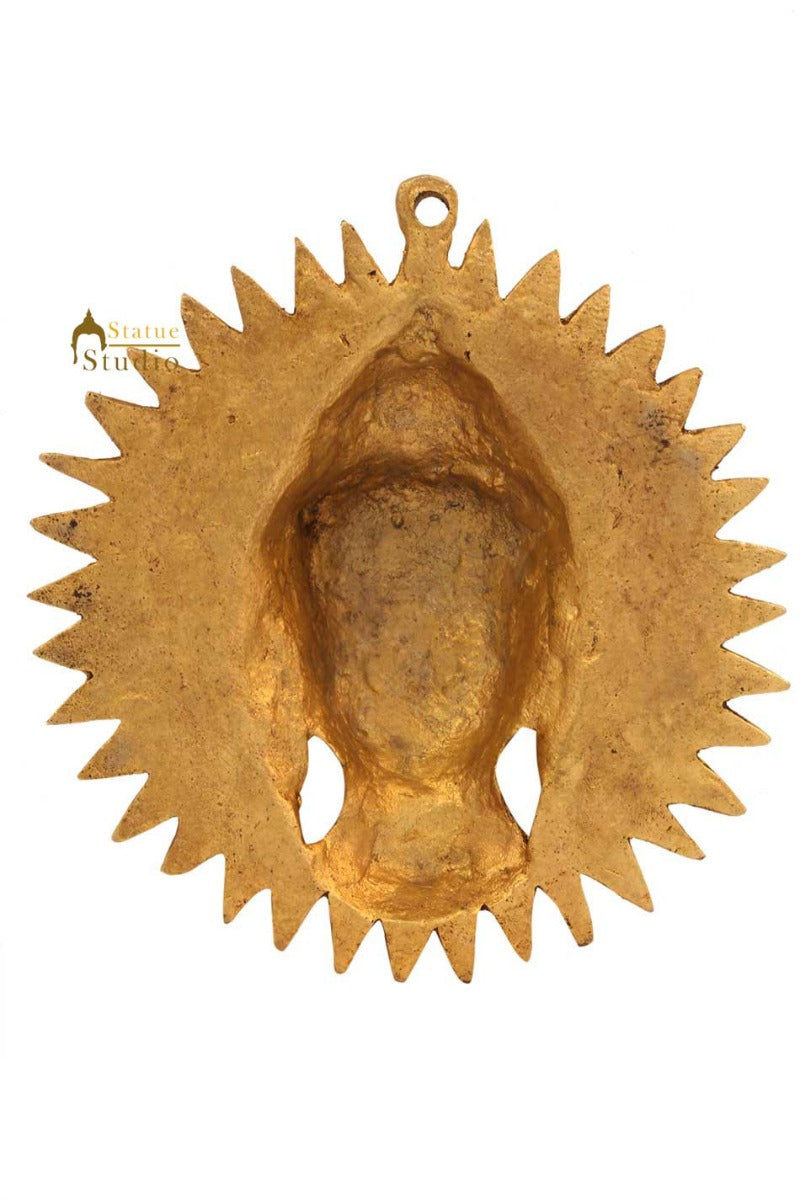 Indian hand made brass buddha sun mask wall décor removable hanging showpiece 2"