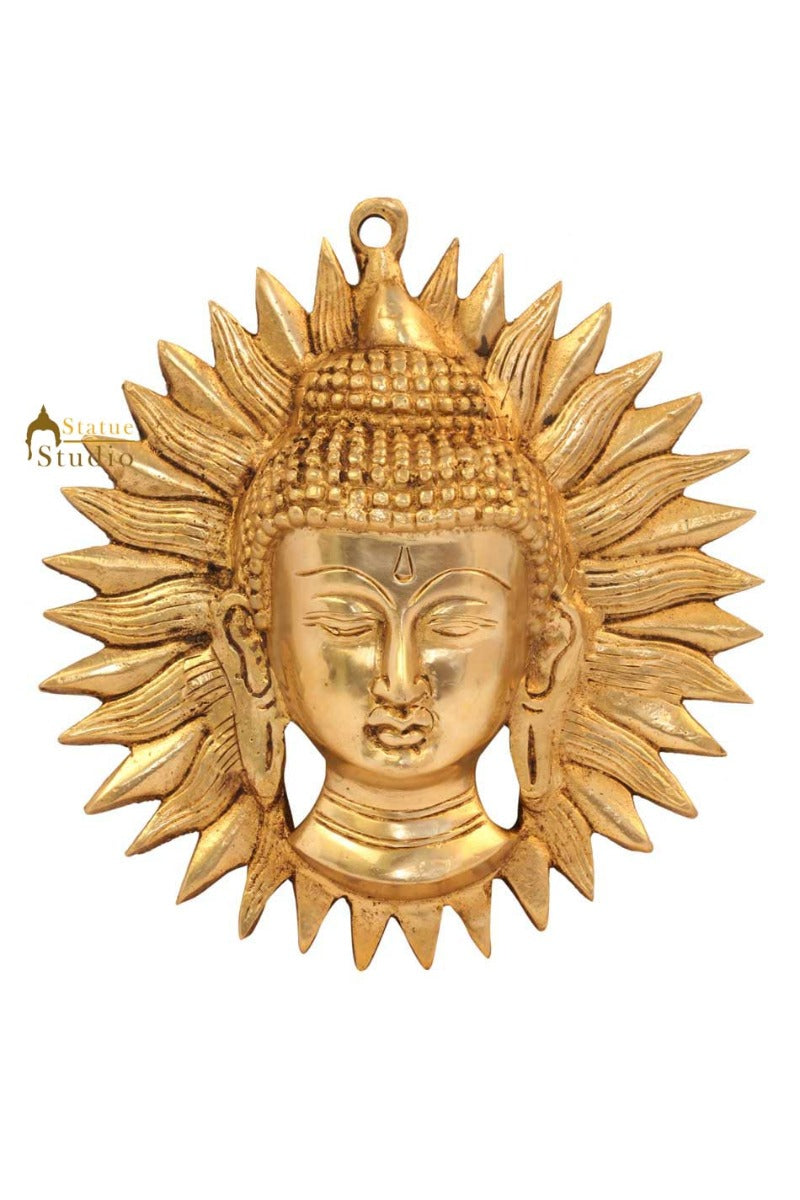 Indian hand made brass buddha sun mask wall décor removable hanging showpiece 2" - Image 2