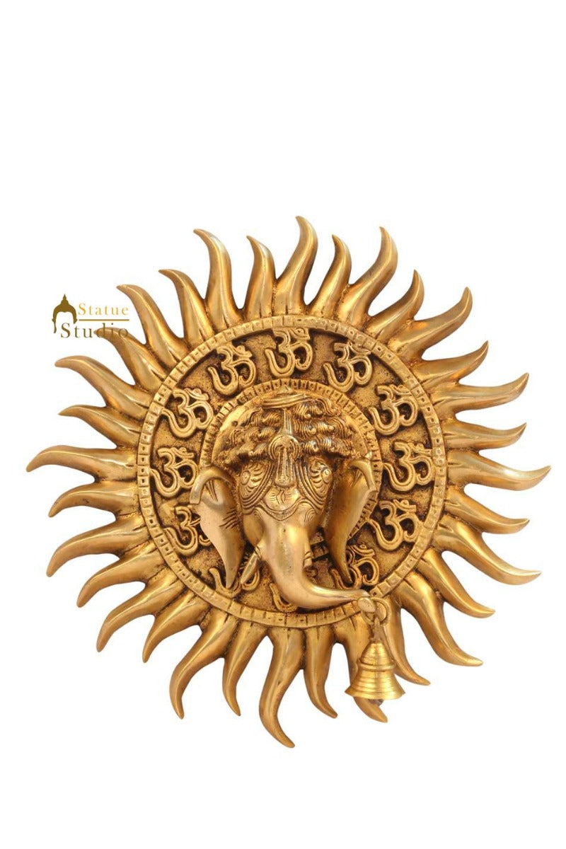 Brass hindu god lord ganesha om sun mask wall décor removable hanging showpiece - Image 2