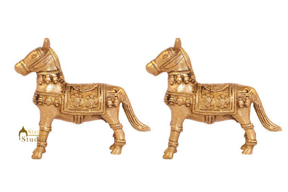 Brass Horse showpiece pair miniature figure sculpture figurine home décor 3" by vendor-unknown - Decor (View 3)