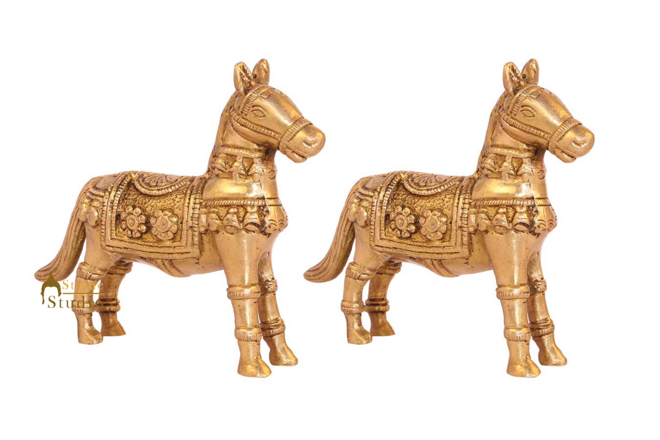 Brass Horse showpiece pair miniature figure sculpture figurine home décor 3" - Image 2