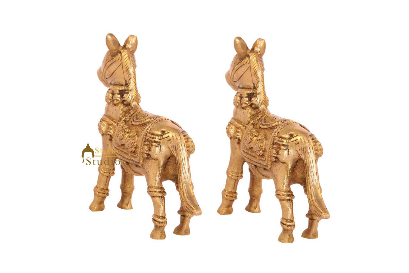 Brass Horse showpiece pair miniature figure sculpture figurine home décor 3" - Image 4