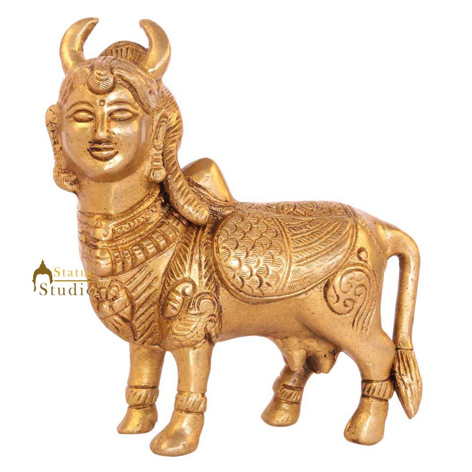 Brass religious hindu sacred kamdhenu cow lucky pooja décor 5"