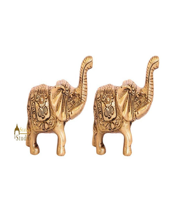 Feng Shui brass elephant sculpture miniature india figurine hand carved 2" - Eco-friendly - Sama Homes