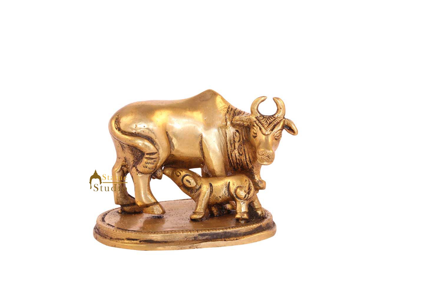 Brass sacred holy cow calf religious pair statue idol miniature pooja figure 2" - Eco-friendly - Sama Homes