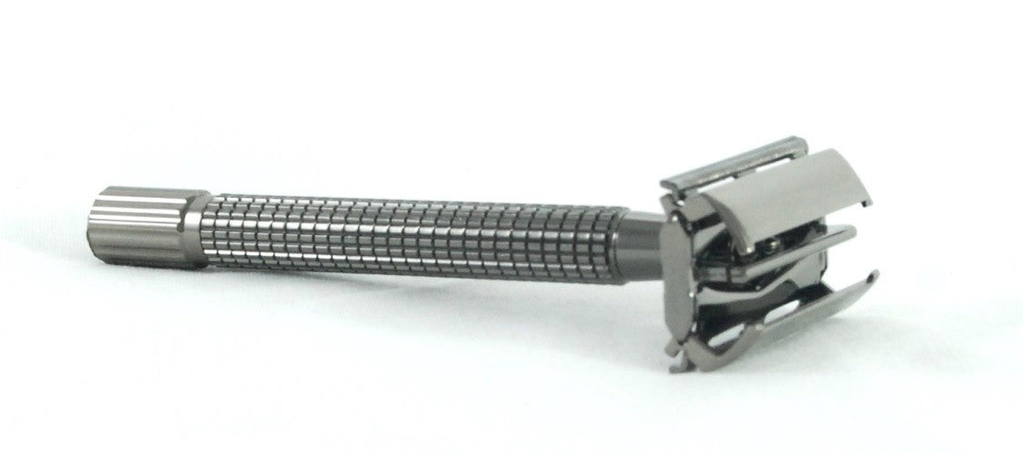 Long Handle Twist-to-Open Double Edge Safety Razor Charcoal Finish  - No Logo - Eco-friendly - Sama Homes