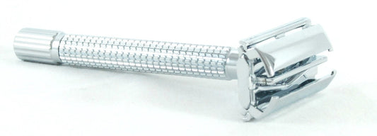 Long Handle Twist-to-Open Double Edge Safety Razor Chome Finish  - No Logo