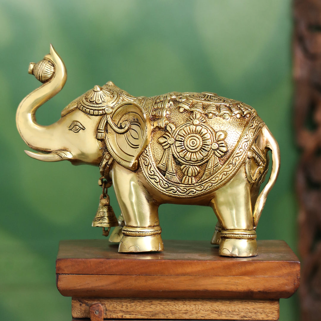 Brass Decorative Elephant Statue – Symbol of Strength, Wisdom & Prosperity (9.5 Inch) - Eco-friendly - Sama Homes