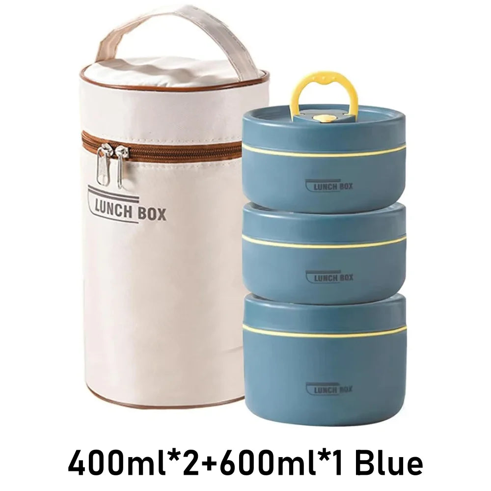 Portable Insulated Food Lunch Container Set with Thermal Lunch Box 3 Separate Stackable Lunch Container for Adult Kids – Image 7 - Eco-friendly - Sama Homes