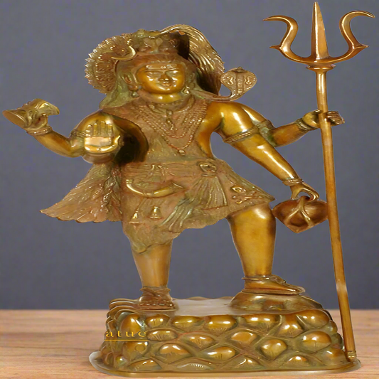 Antique Rare Bronze Indian Hindu God Lord Shiv Ji Standing With Trident 27"