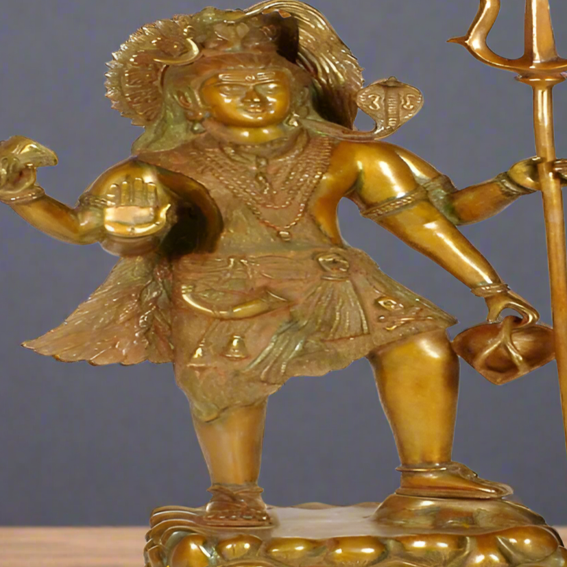 Antique Rare Bronze Indian Hindu God Lord Shiv Ji Standing With Trident 27" - Image 2