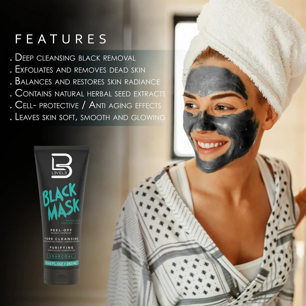 LV3 Black Facial Mask 250 ml by L3VEL3 - Sustainable Living (View 2)