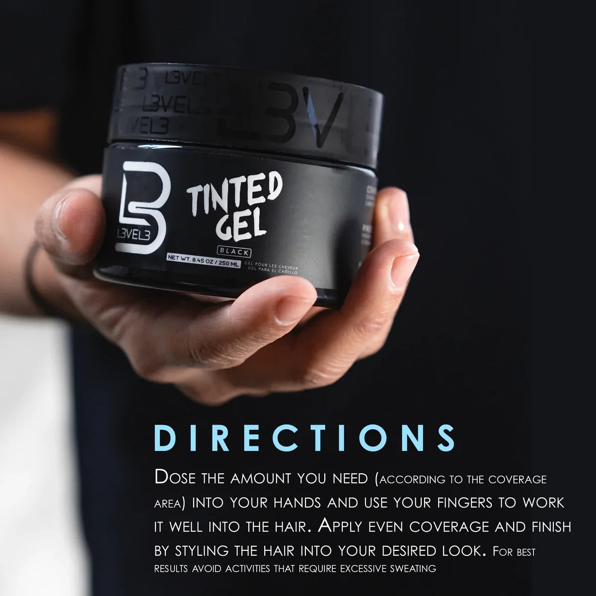 LV3 Tinted Hair Gel - Black Colour 250 ml by L3VEL3 - Sustainable Living (View 4)