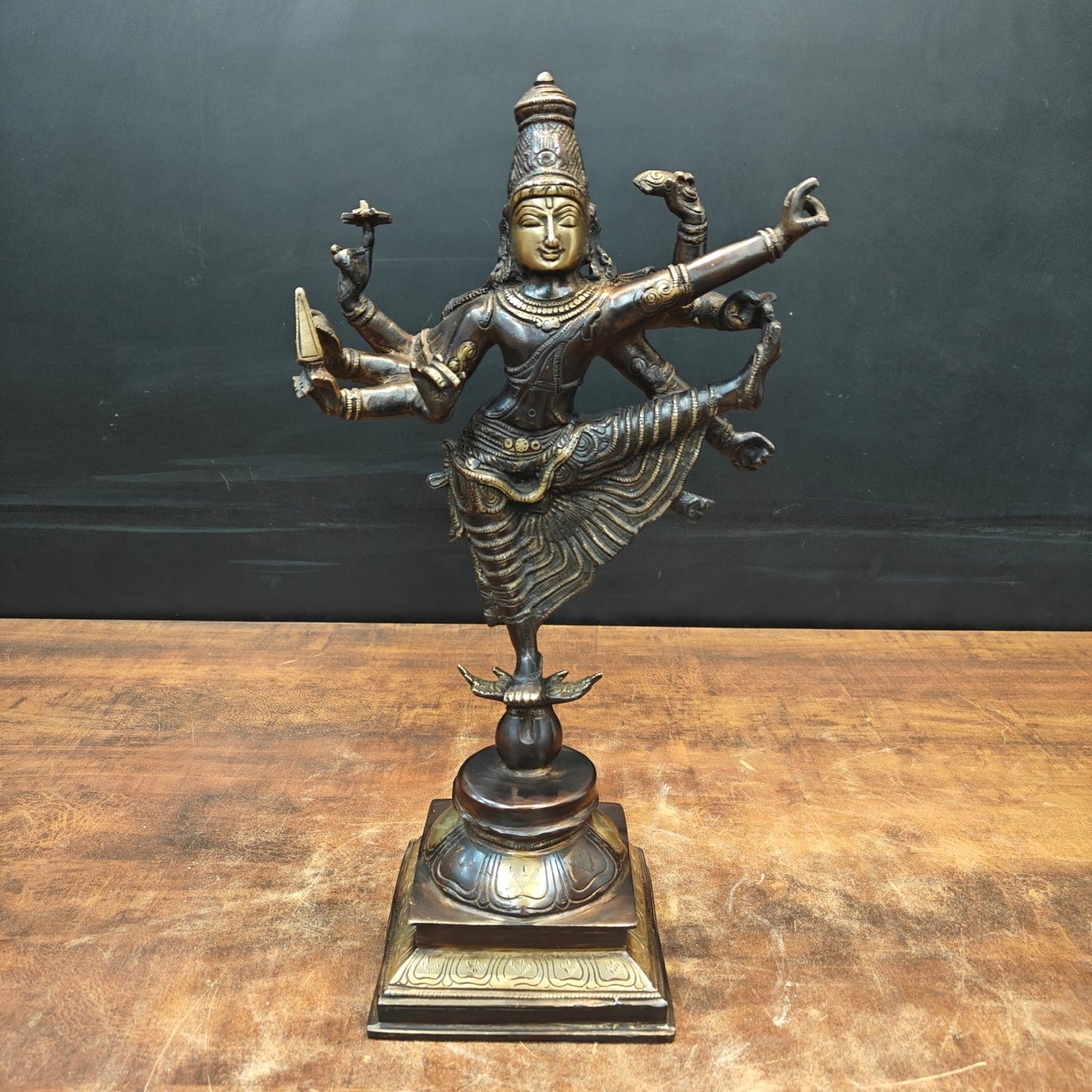 Artistic Brass Perumal Dancing Vishnu Avatar Vamana as Thirivikrama Antique Finish 16 inch