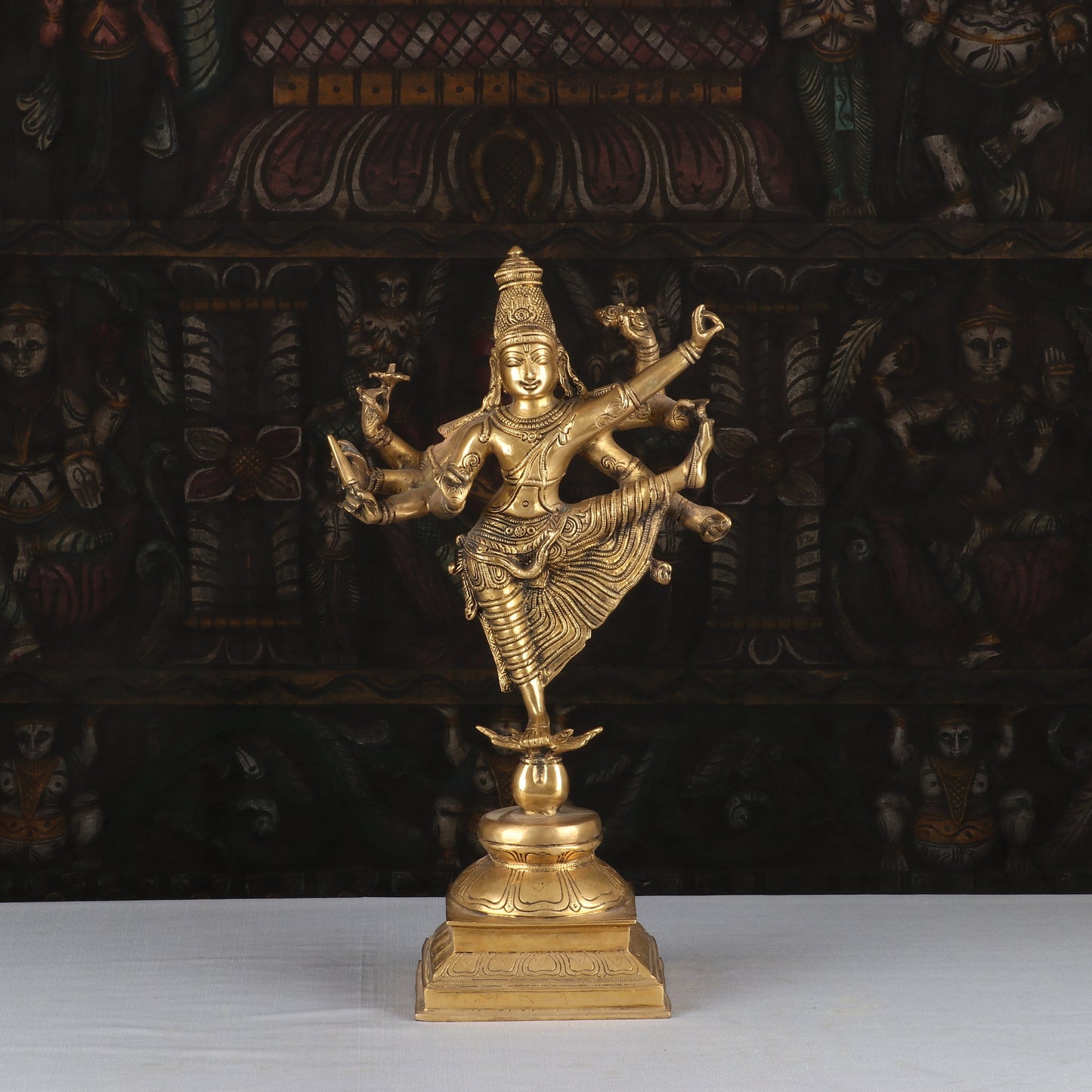 Artistic Brass Perumal Dancing Vishnu Avatar Vamana as Thirivikrama With 8 Arms 16 inch