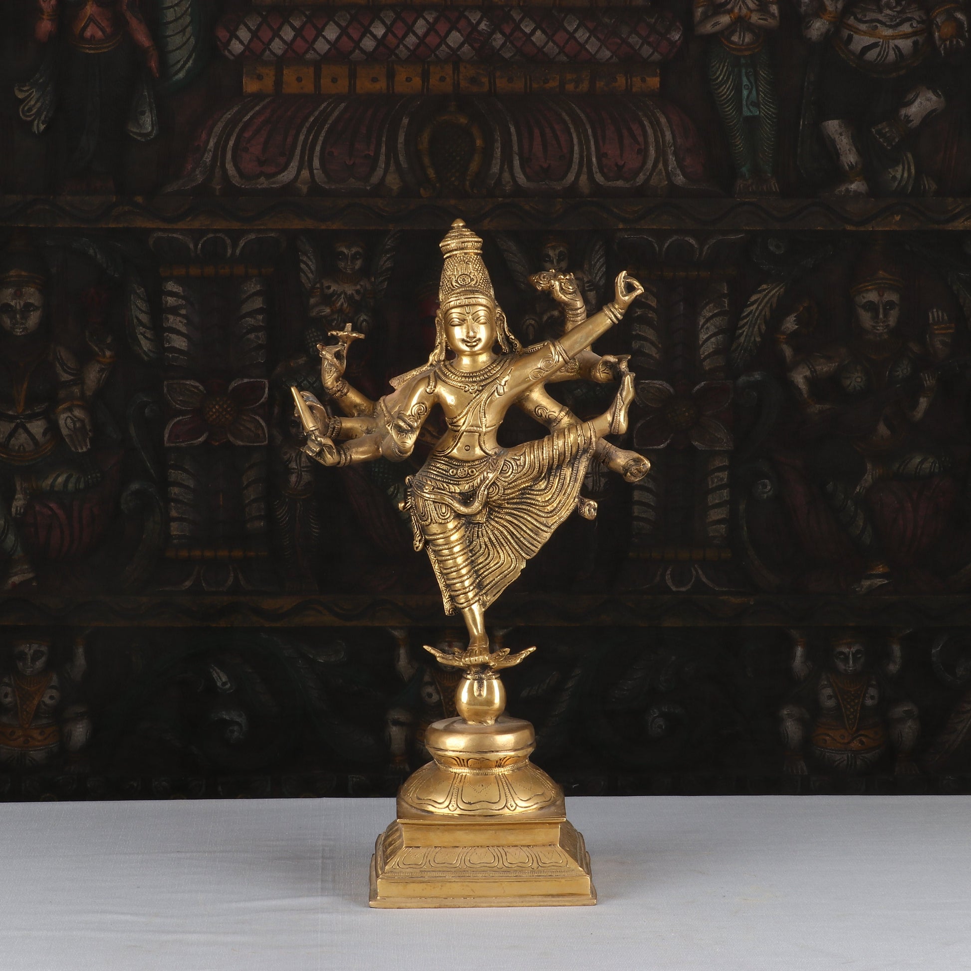 Artistic Brass Perumal Dancing Vishnu Avatar Vamana as Thirivikrama With 8 Arms 16 inch - Eco-friendly - Sama Homes