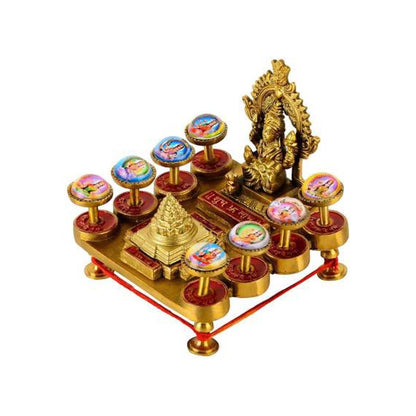 Shree Ashta Laxmi with Shri Yantra Chowki in Pure Brass by SAMAHealing - Yantra Chowki (View 2)