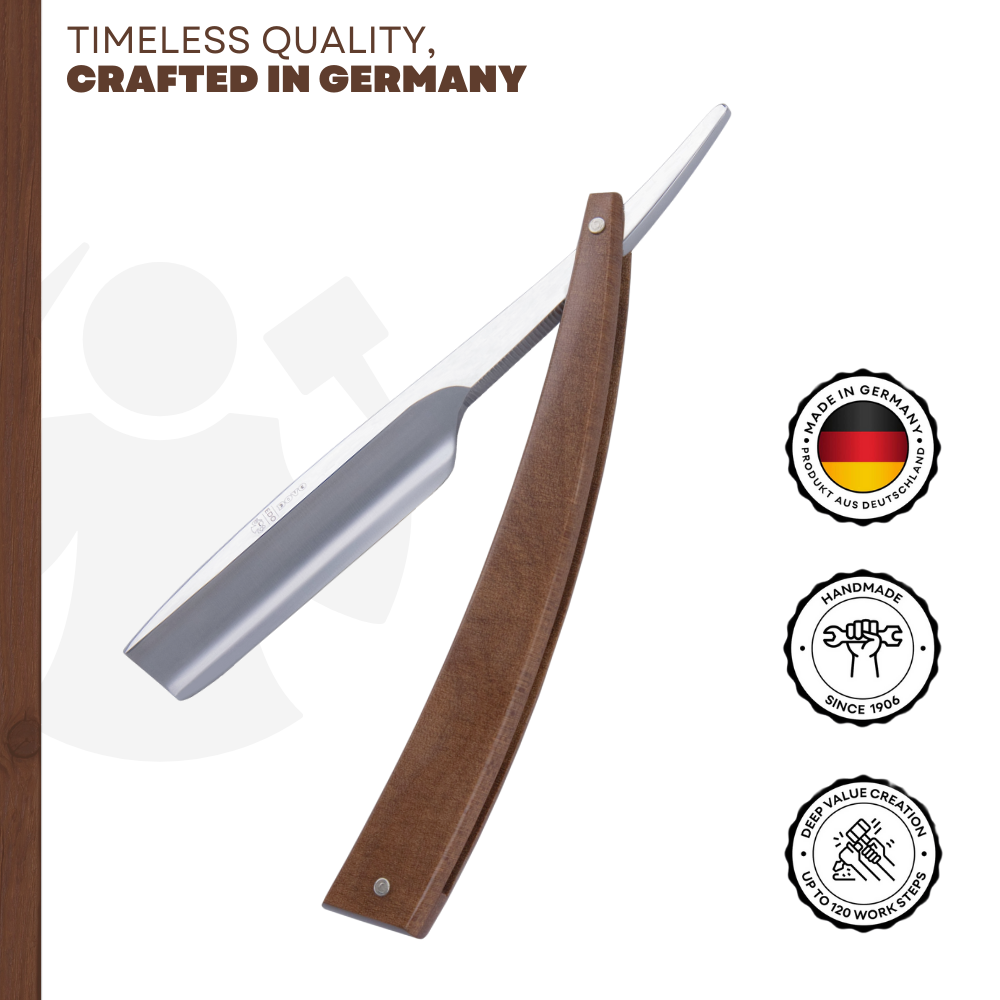 DV-8009143, Dovo Straight Razor EDO, 5/8”, carbon, 1/1 full hollow, Ultra compressed beech wood - Image 7