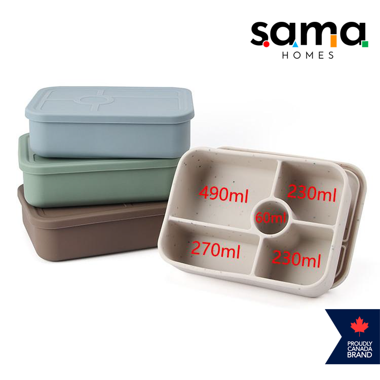 Silicone Bento Lunch box 5 Compartment 1280 ML - Leak-Proof & Microwave/Oven/Refrigerator Safe